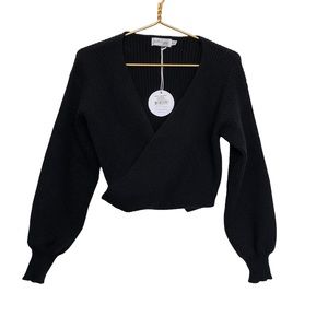 NWT Petal & Pup Lucy Knit Faux Wrap Black Sweater Size XS/SM